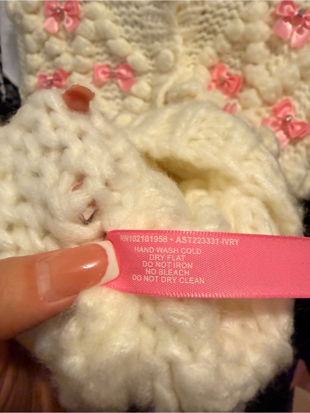 Sugar Thrillz Cream Chunky Knit Cardigan with Pink Ribbon Bows - Picture 5 of 5